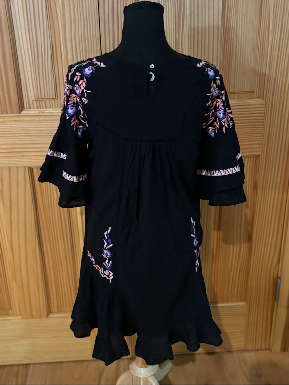 FREE PEOPLE PAVLO Black Floral Embroidered Women's Dress SIZE S - Picture 4 of 5